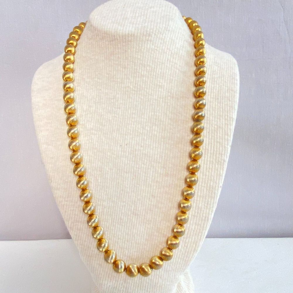💎Gold Tone Textured Spiral Bead Matinee Necklace Slide Clasp Boho